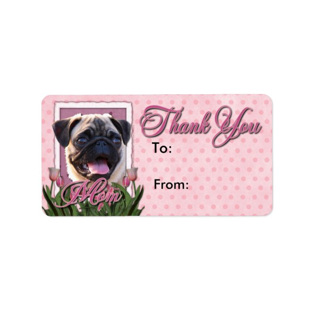 Danke - Pink Tulips - Mops Adressaufkleber (Vorne)