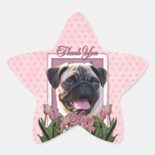 Danke - Pink Tulips - Mops Stern-Aufkleber