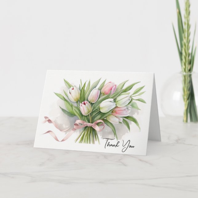 Danke, Pink und White Tulip Bouquet Dankeskarte (Vorderseite)