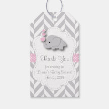 Danke - Pink, White Gray Elephant Baby Dusche.