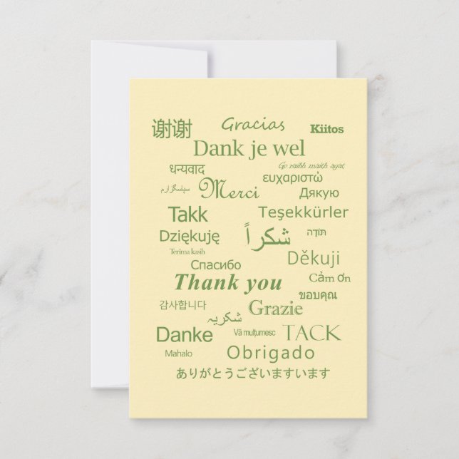 "Danke" Polyglot Typografie Grün Eier Weiß Dankeskarte (Vorderseite)