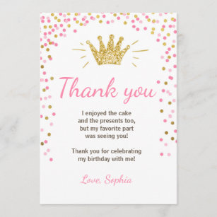 Danke, Prinzessin Birthday Gold Pink zu kardieren Dankeskarte