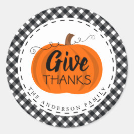 Danke | Pumpkin Buffalo Karierter Erntedank Runder Aufkleber