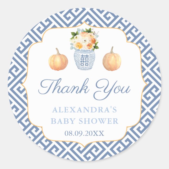 Danke Pumpkins Chinoiserie Brautparty Runder Aufkleber (Vorderseite)