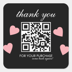 Danke QR-Code-Script Rosa schwebende Herzen Quadratischer Aufkleber