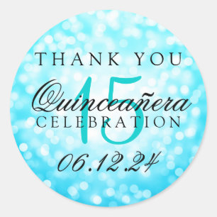 Danke Quinceanera Türkis Bokeh Lichter Runder Aufkleber