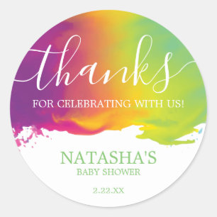 Danke, Rainbow Watercolor Paint Spritzer, Green Runder Aufkleber