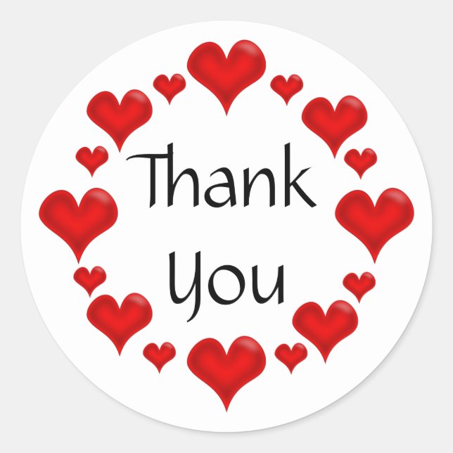 Danke, Red Liebe Hearts Runder Aufkleber (Vorderseite)