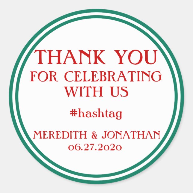 Danke, Red White Green Wedding Stickers (Vorderseite)