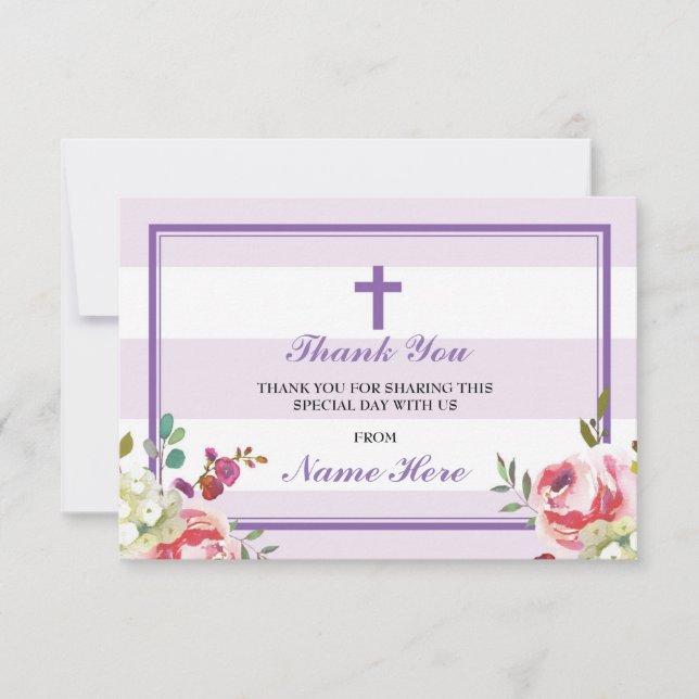 Danke religiöser lila Streifen-Blumenkarten (Vorderseite)