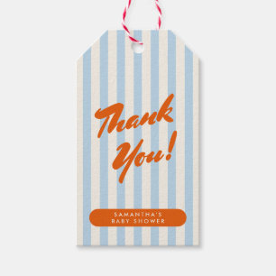 Danke Retro Orange Blaue Streifen Babyparty Geschenkanhänger