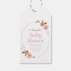 Danke rosa Babyparty mit empfindlichem Blumen Geschenkanhänger