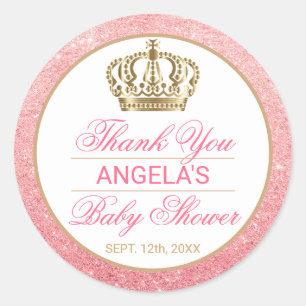 Danke rosa Babyparty Prinzessin-Gold Crown Runder Aufkleber