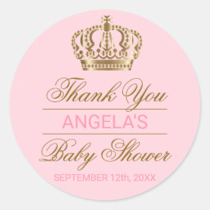 Danke rosa Babyparty Prinzessin-Gold Crown Runder Aufkleber