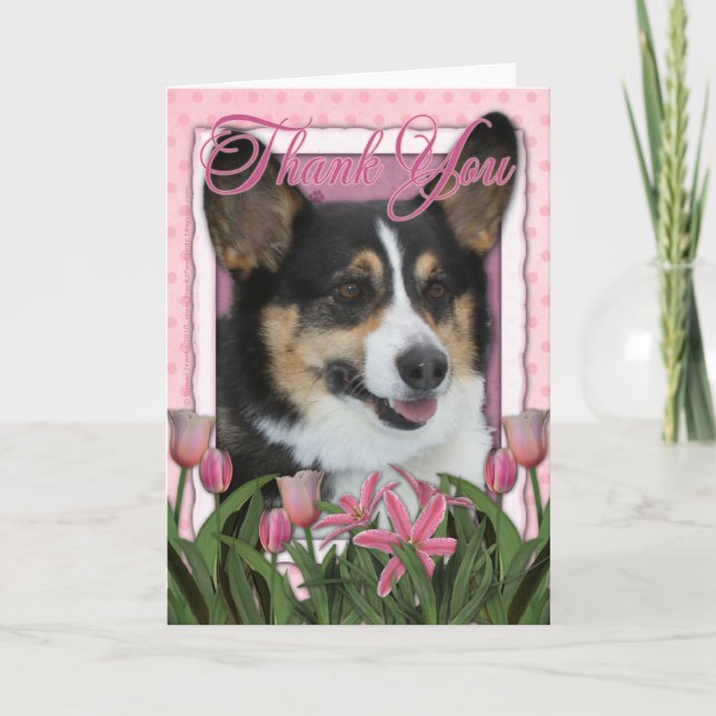 Danke - rosa Tulpen - Corgi (Vorderseite)