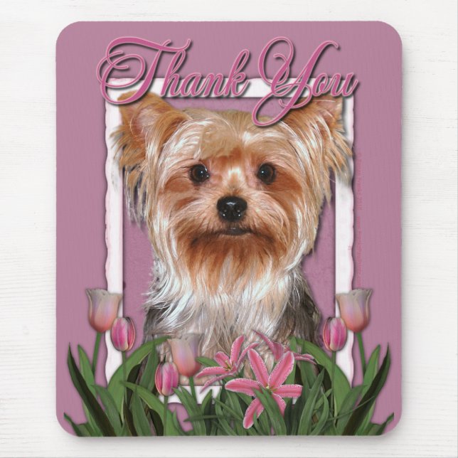 Danke - rosa Tulpen - Yorkshire Terrier Mousepad (Vorne)