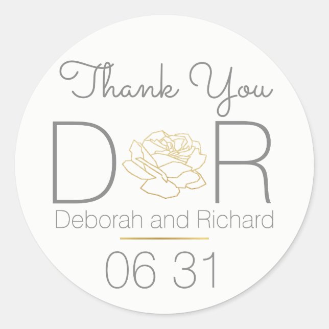 Danke . Rose Blume . Gastgeschenk Hochzeit Runder Aufkleber (Vorderseite)