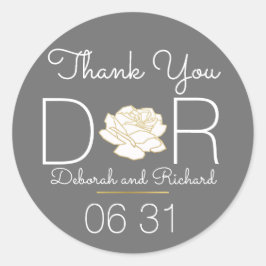 Danke . Rose Blume . graue Gastgeschenk Hochzeit Runder Aufkleber