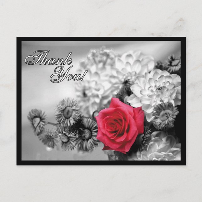 Danke! Rote Rose mit schwarz/weiß Hintergrund Postkarte (Vorderseite)