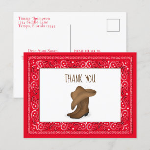 Danke rotes Bandana Cowboy Hübscher Hut und Stiefe Postkarte