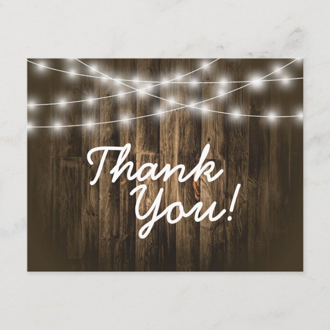 Danke Rustic Holz String Light Note Card Mitteilungskarte (Vorderseite)