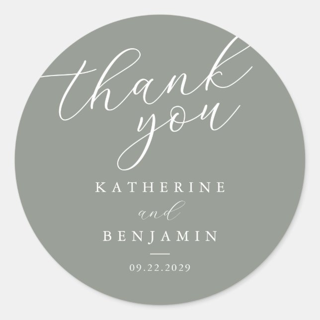 Danke, Sage Green Minimalistisch Wedding Runder Aufkleber (Vorderseite)