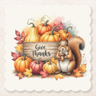Danke sagen – Squirrely Eichhörnchen und Kürbisern Untersetzer