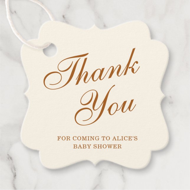 Danke schön Elegant Elfenbein Kupfer Babydusche Geschenkanhänger (Vorderseite)