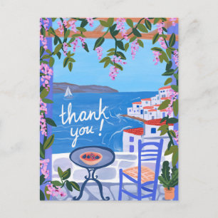 DANKE SCHÖN Flowers Terrace Griechische Insel Postkarte