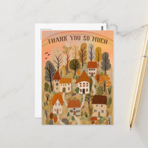 DANKE SCHÖN Herbst Cute Country Village Illustrati Postkarte