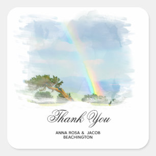*~* DANKE SCHÖN Rainbow Mountain Tree AR11 Quadratischer Aufkleber