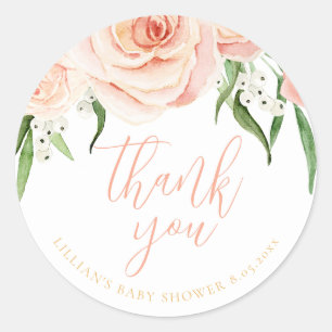 Danke-Schön-Rosa-Rosen-Blumen-Mädchen-Baby-Shower Runder Aufkleber