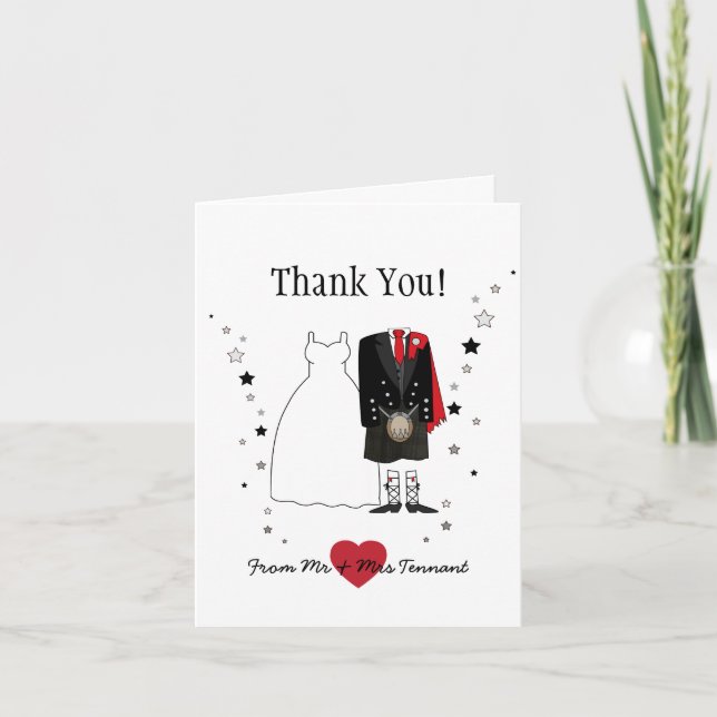 Danke, schottischen Braut u. Bräutigam Kilt zu Dankeskarte (Vorderseite)