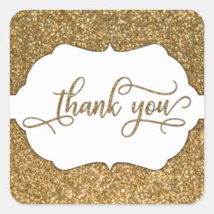 Danke-Schrift, Gold-Glitter & Verzierte Lünette Quadratischer Aufkleber