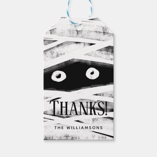 Danke | Schwarz-Weiß-Mummy-Halloween-Party Geschenkanhänger (Vorderseite)