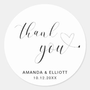 Danke-Schwarz-Weiß-Typografie-Hochzeit Runder Aufkleber