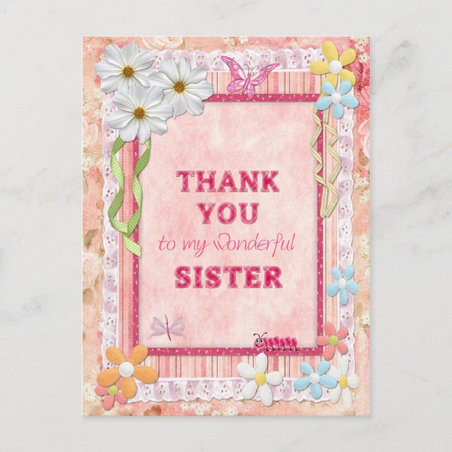 Danke, Schwester, Blume Kundenkarte Postkarte (Vorderseite)