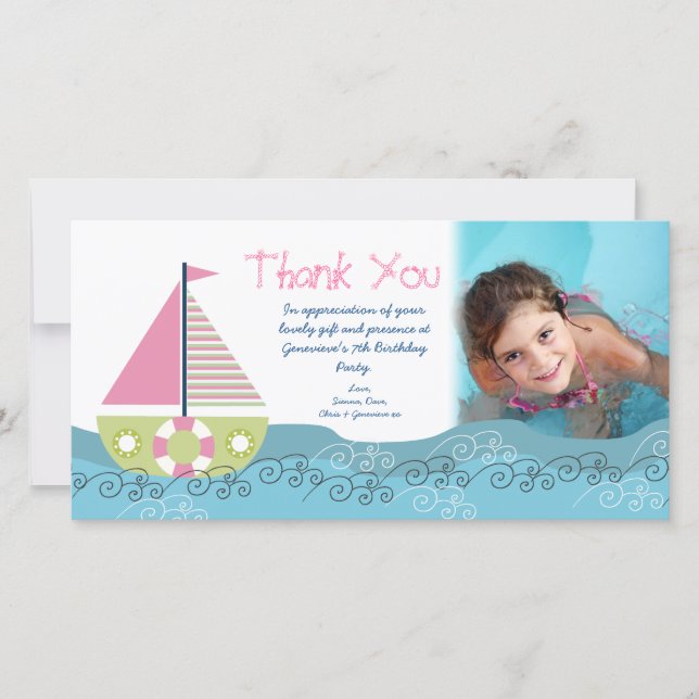 Danke Segel-Boots-Geburtstags-Party-Fotokarte (Vorderseite)
