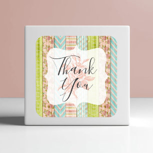 Danke Shabby Cottage Chic Rosen Rustikales Holz Quadratischer Aufkleber