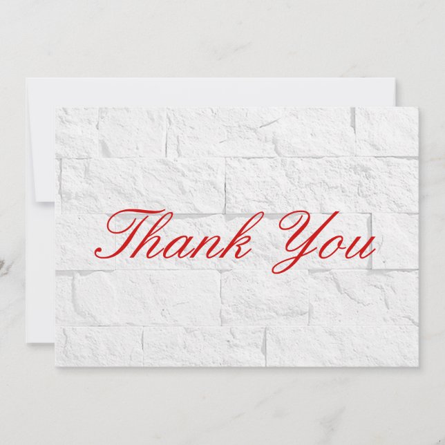 Danke Sie Rot Schrift Grau Wand Ziegel Flach Karte (Vorderseite)