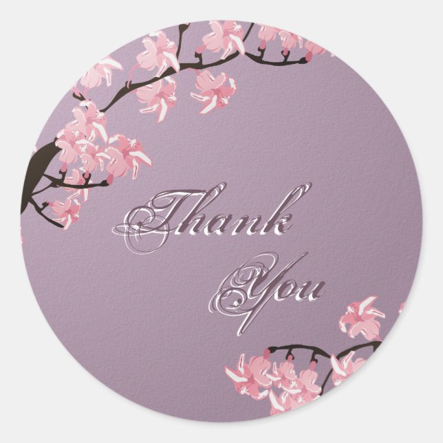 Danke Siegel Lila Pink Cherry Blossom Hochzeit Runder Aufkleber (Vorderseite)