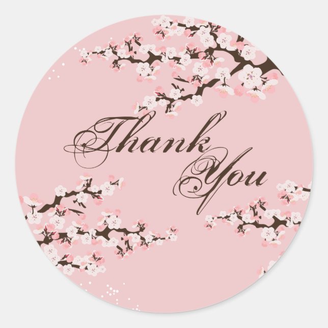 Danke Siegel - Pink Cherry Blossom Wedding Runder Aufkleber (Vorderseite)