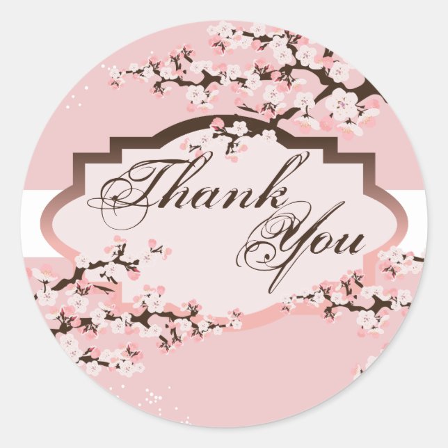 Danke Siegel - Pink Cherry Blossom Wedding Runder Aufkleber (Vorderseite)