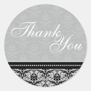 Danke Siegel - Slate Gray Damask Wedding Runder Aufkleber