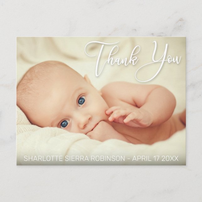 Danke | Soft Modern Baby Foto Postkarte (Vorderseite)