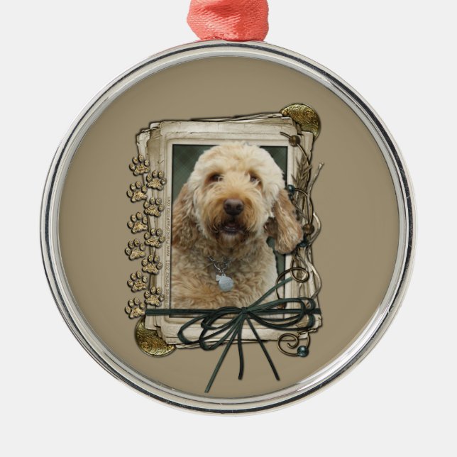 Danke - Steintatzen - GoldenDoodle Ornament Aus Metall (Vorne)
