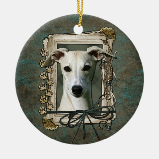 Danke - Steintatzen - Whippet Keramik Ornament (Vorne)