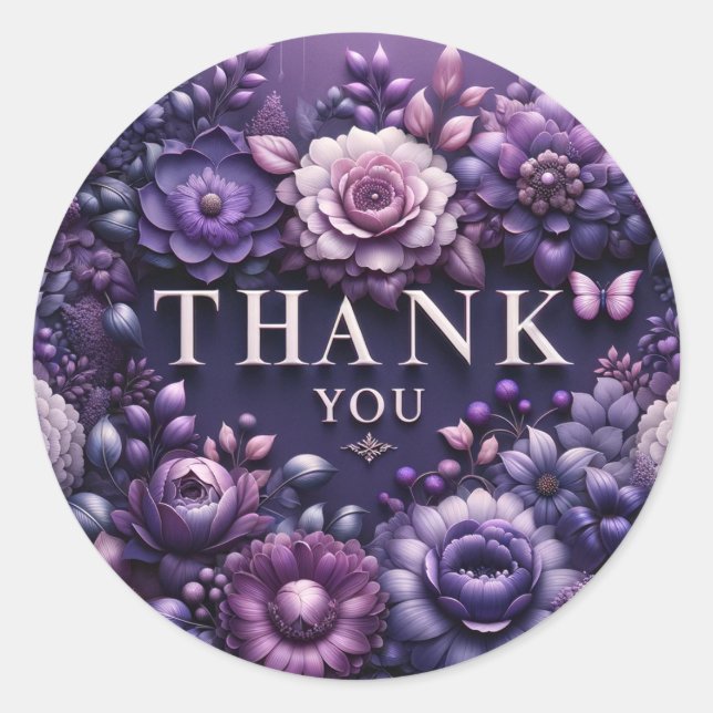 Danke" Sticker - Lila Blumendesign (Vorderseite)