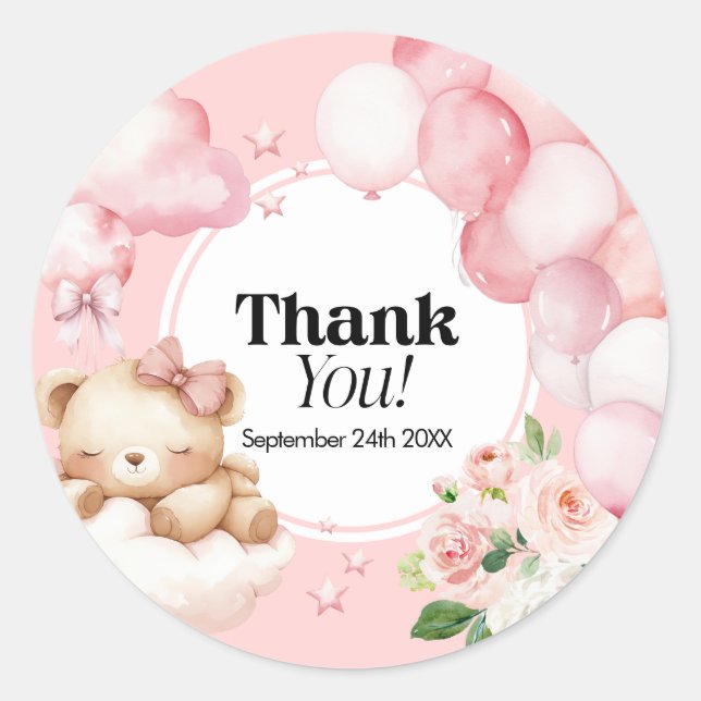 Danke Stickers Baby Dusche Pink (Vorderseite)