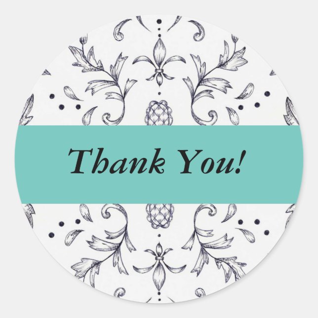 Danke Stickers Damask Black und Aquamarin (Vorderseite)